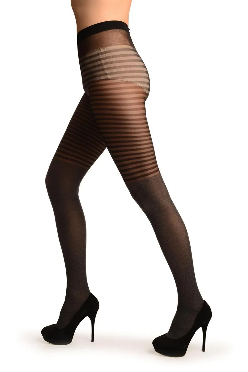 Black & Grey Melange & Striper Top Tights