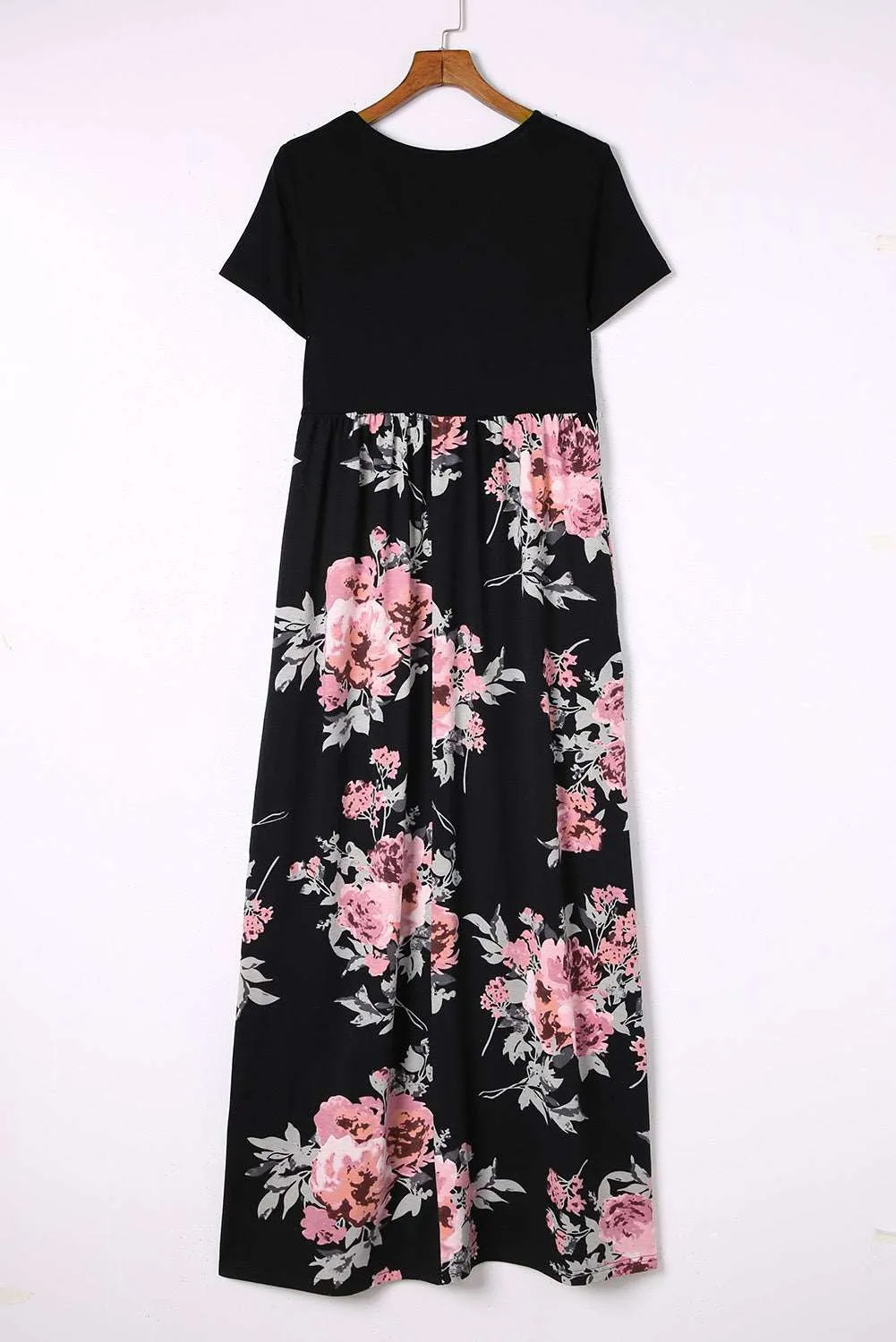 Black Contrast Floral Empire Waist Maxi Dress