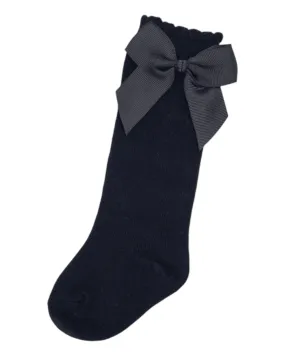 Black Knee High Style Socks With 3 Inch Bow