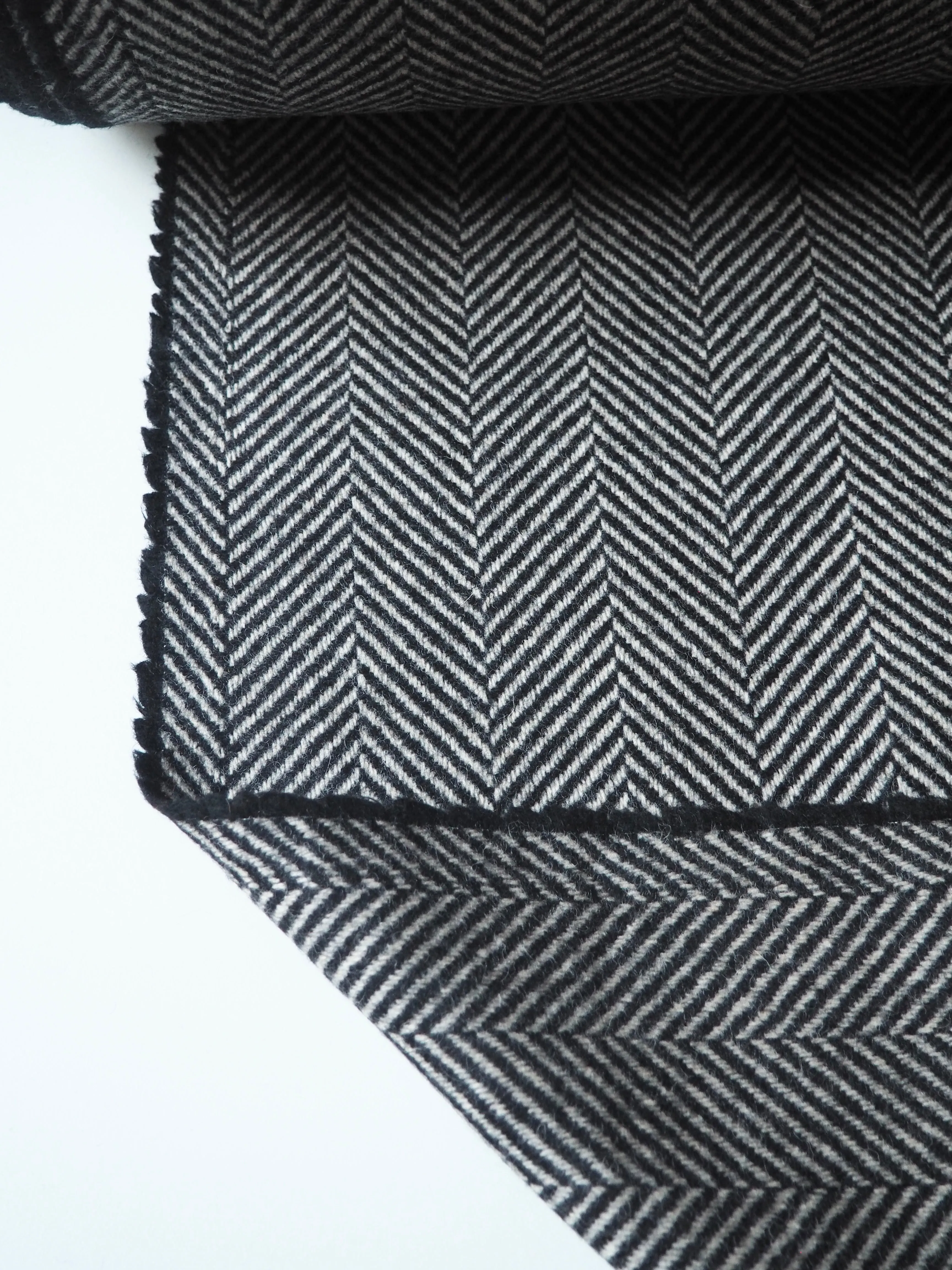 Black   White Herringbone Wool Coating