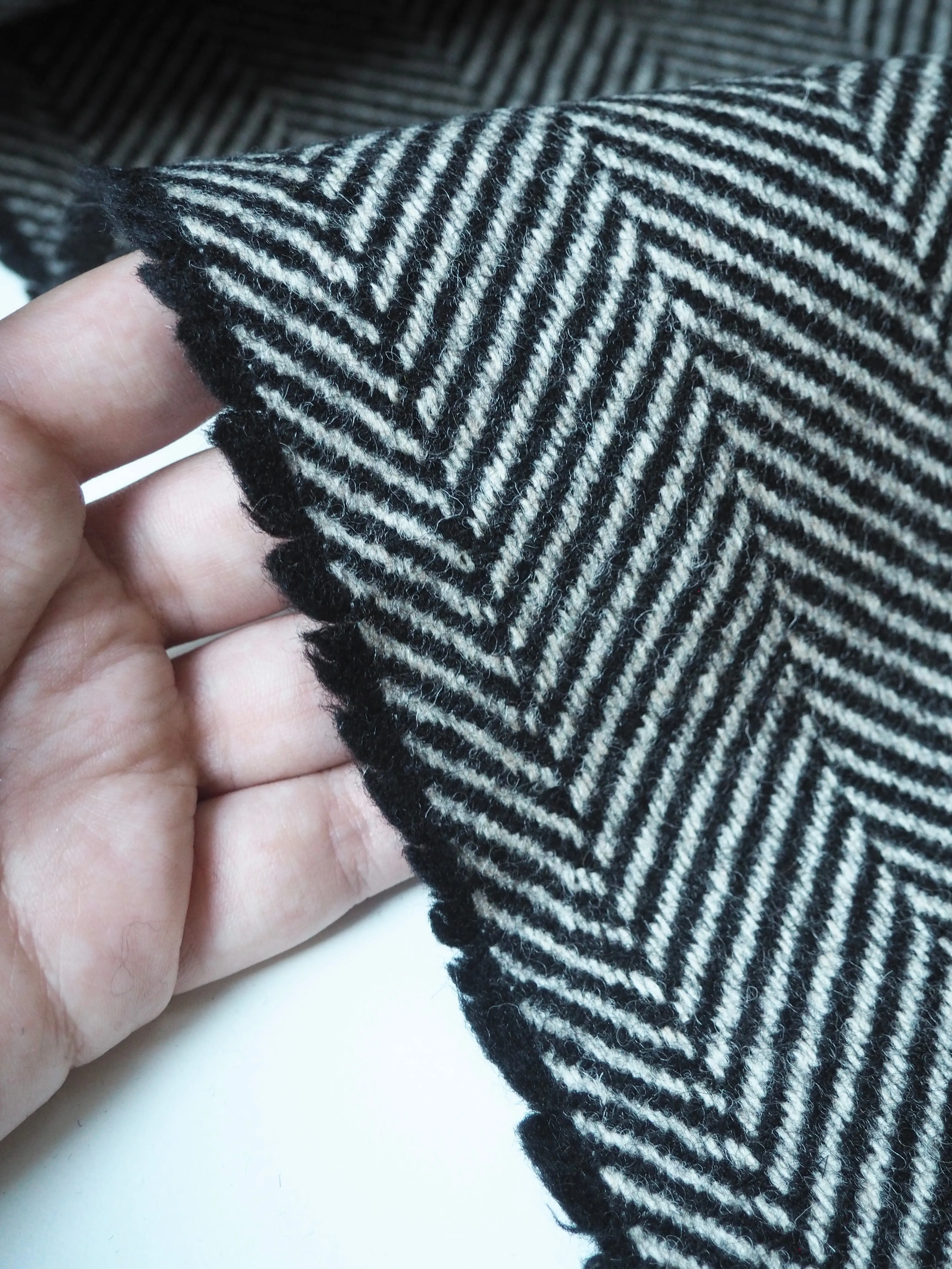 Black   White Herringbone Wool Coating