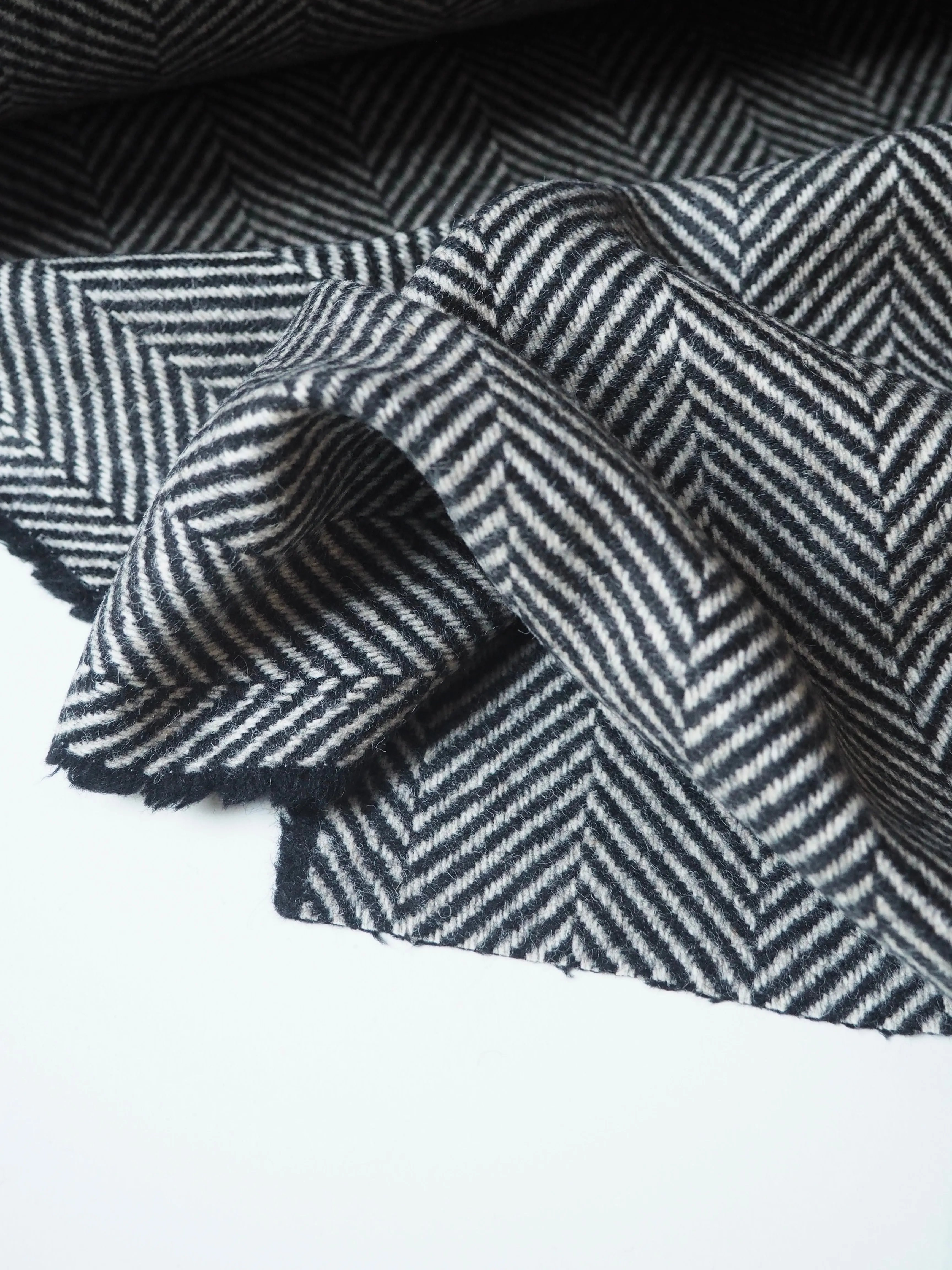 Black   White Herringbone Wool Coating