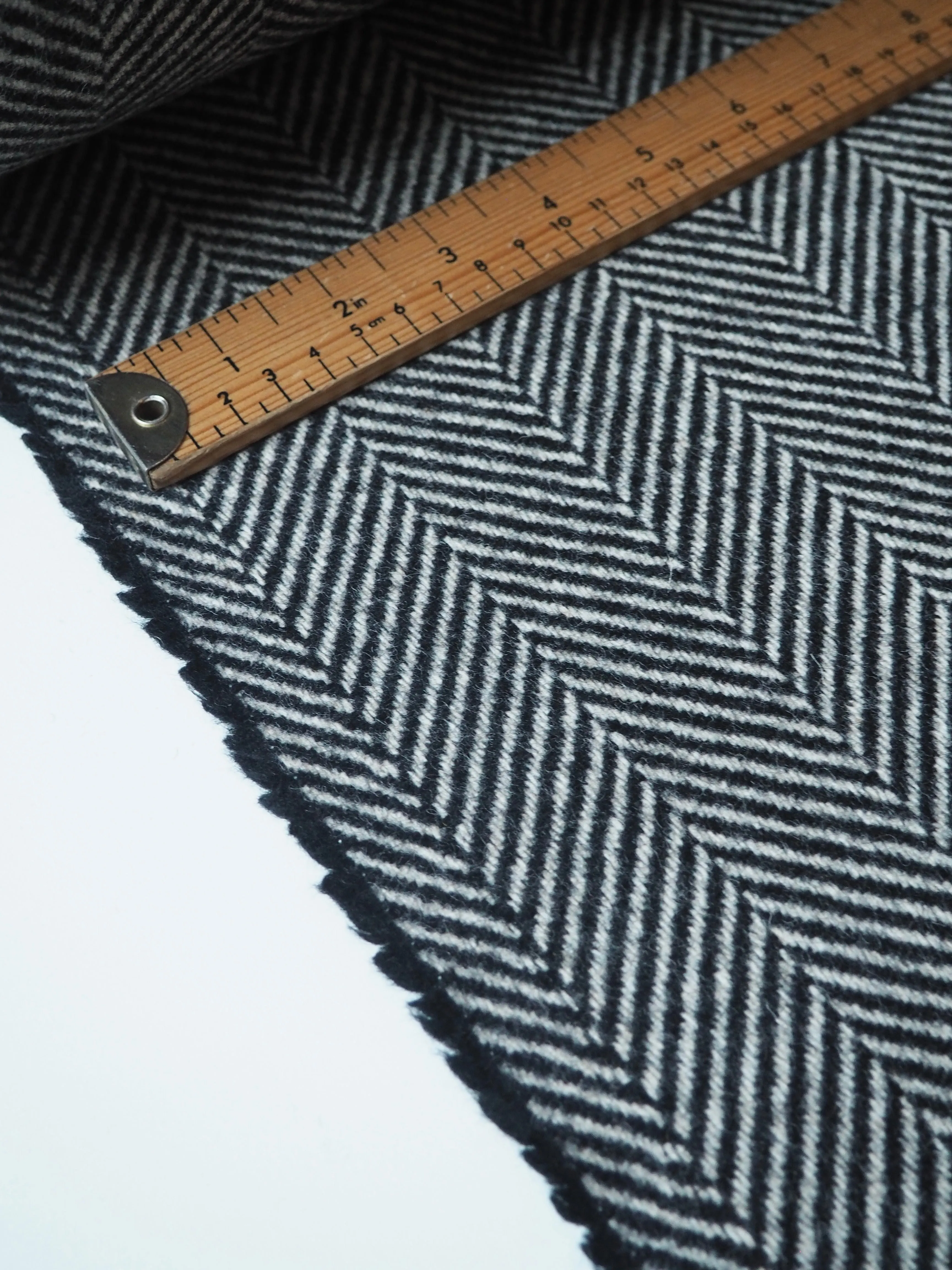 Black   White Herringbone Wool Coating