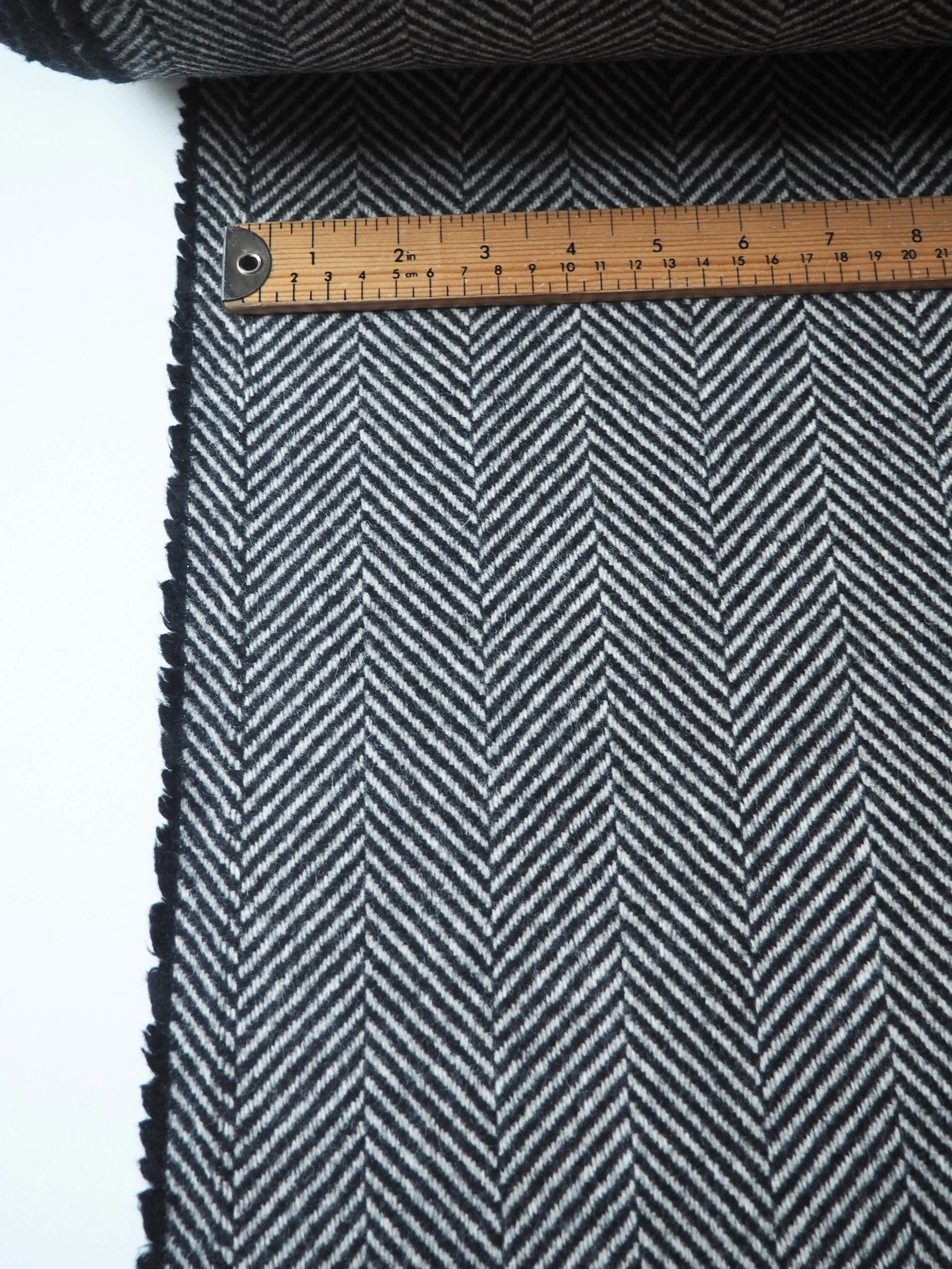 Black   White Herringbone Wool Coating