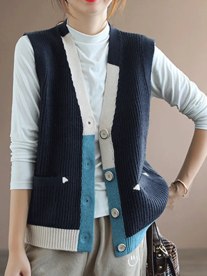 Blue Moon V-neck Knitted Vest Waistcoat Cardigan Sweater