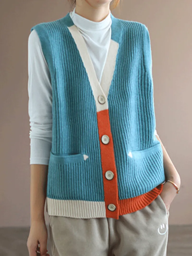 Blue Moon V-neck Knitted Vest Waistcoat Cardigan Sweater