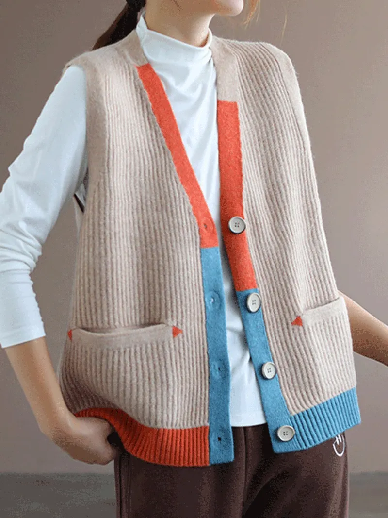 Blue Moon V-neck Knitted Vest Waistcoat Cardigan Sweater