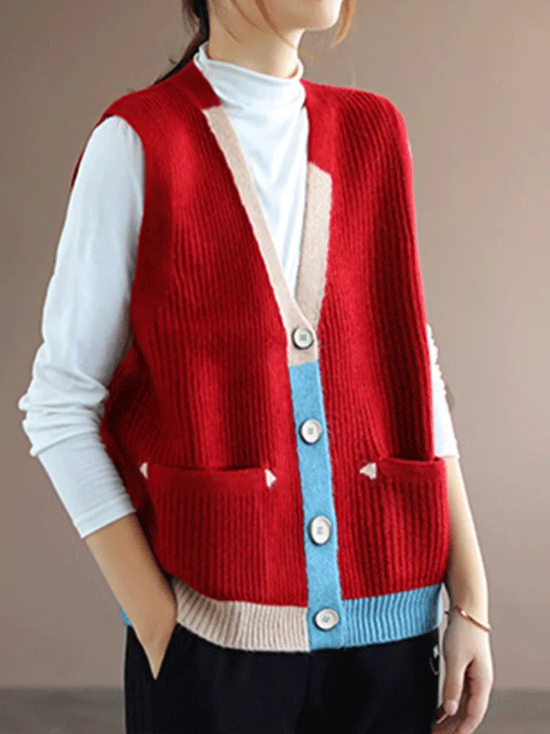 Blue Moon V-neck Knitted Vest Waistcoat Cardigan Sweater