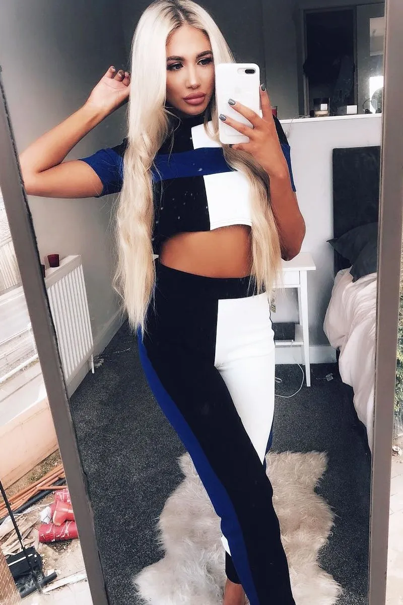 Blue White and Black Colour Block Co-ord - Jacey