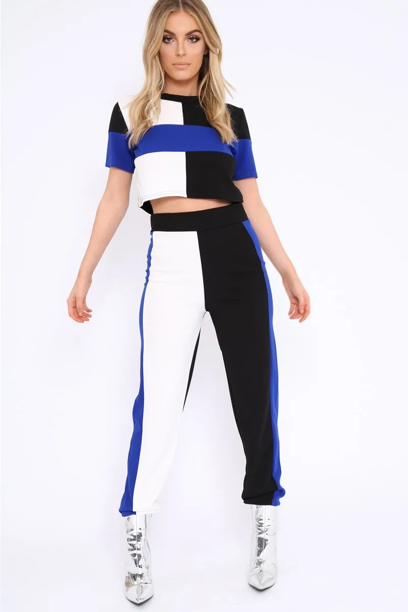 Blue White and Black Colour Block Co-ord - Jacey