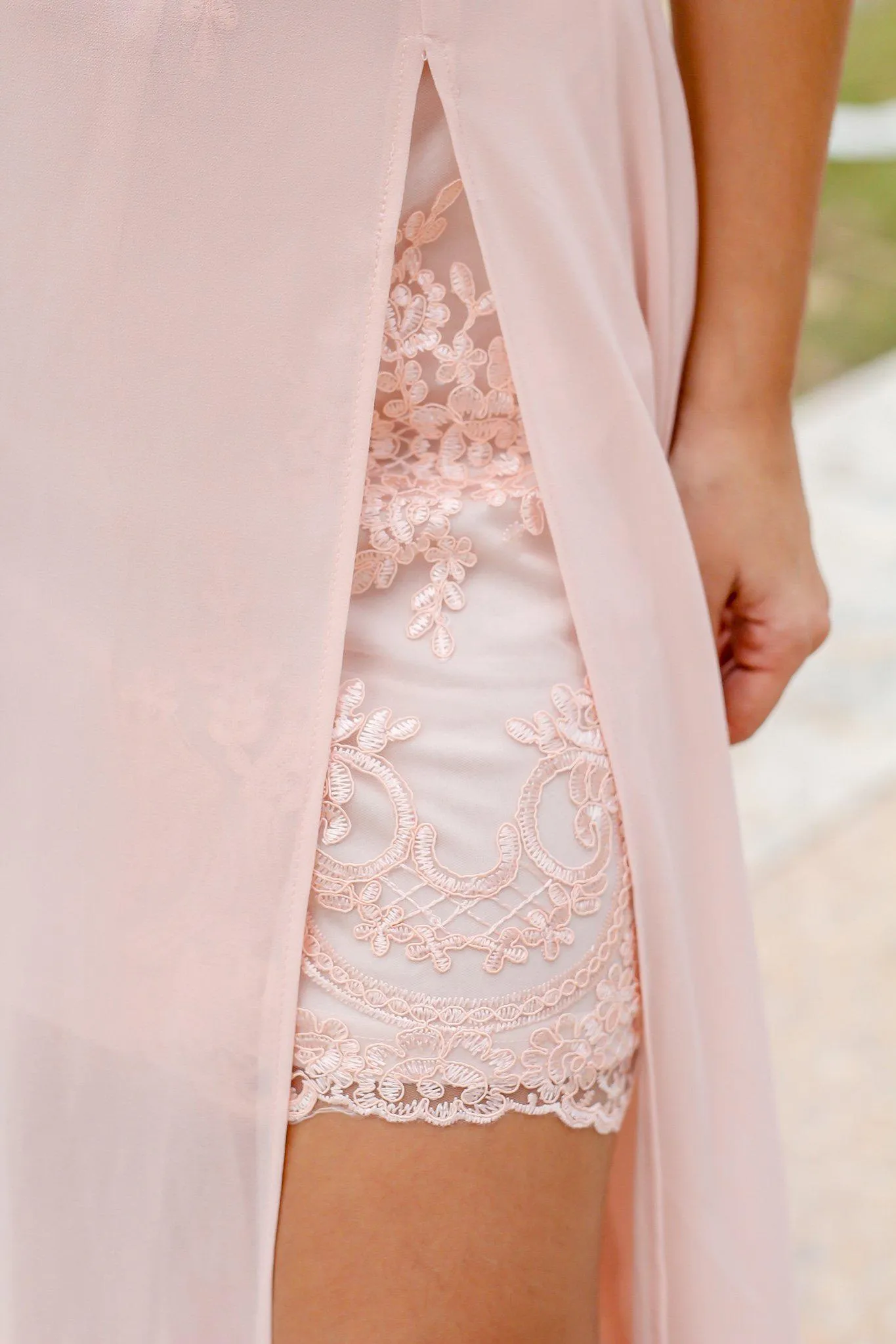 Blush Embroidered Maxi Dress with Side Slit