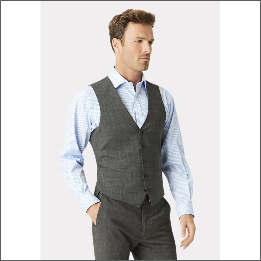 Brook Taverner Cassino Grey Check  Waist Coat-