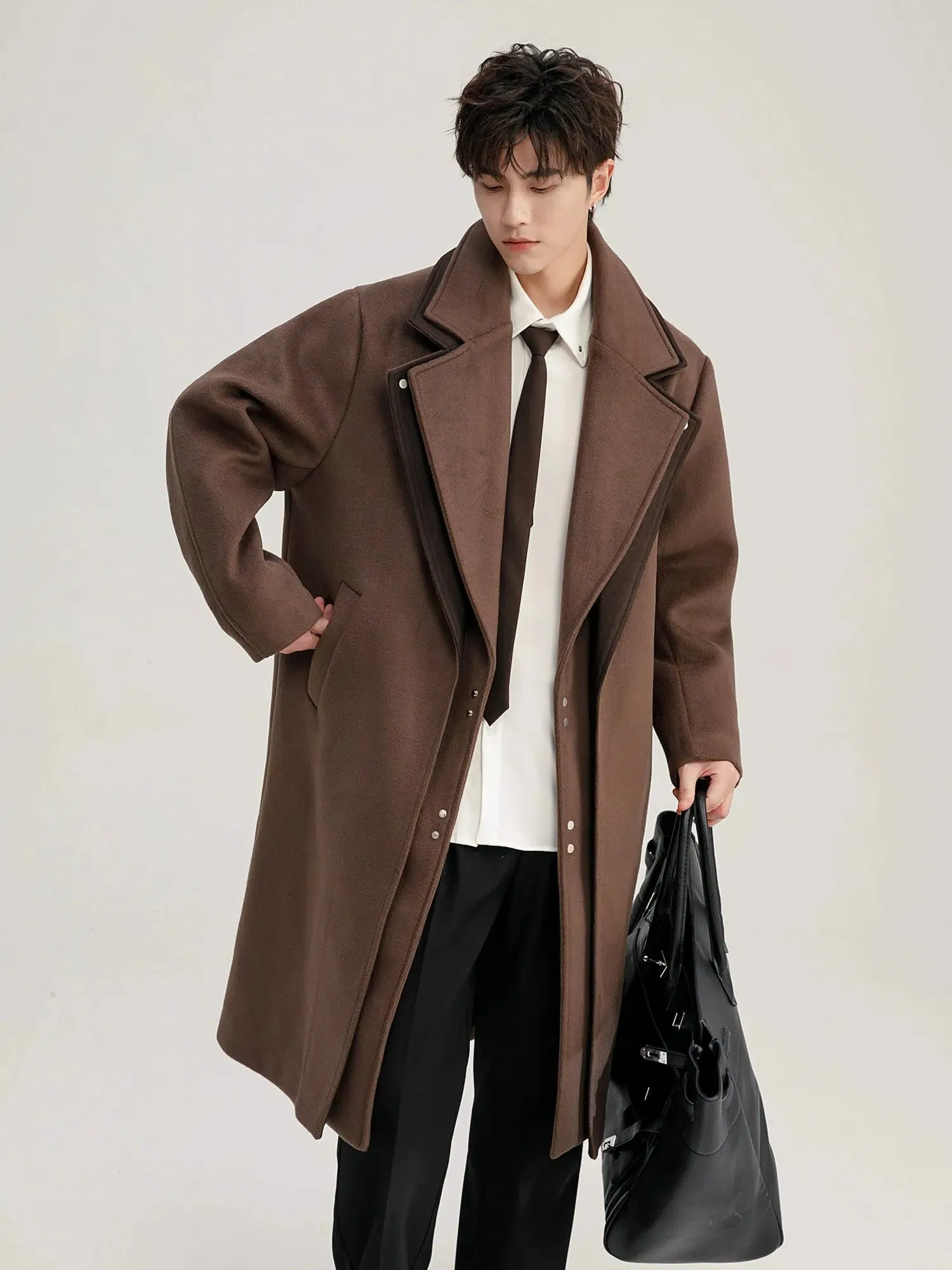 Brown Double-Breasted Woolen Coat