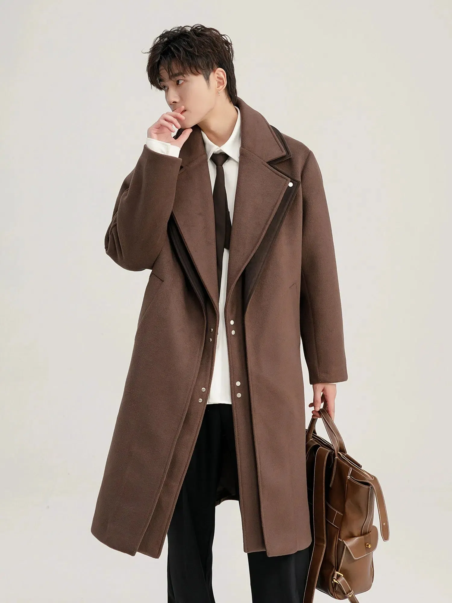 Brown Double-Breasted Woolen Coat