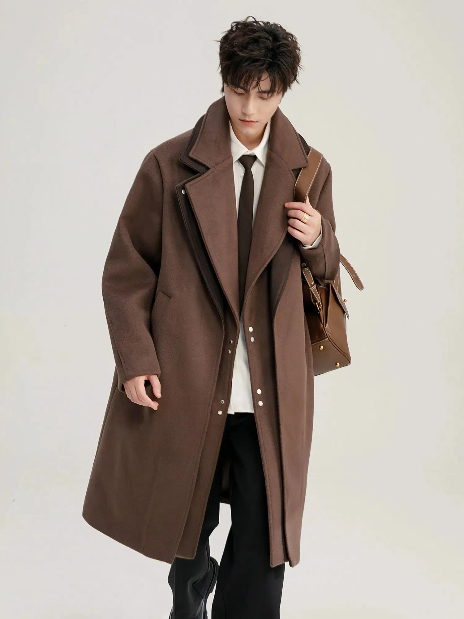 Brown Double-Breasted Woolen Coat