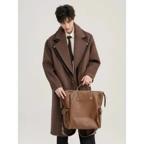 Brown Double-Breasted Woolen Coat