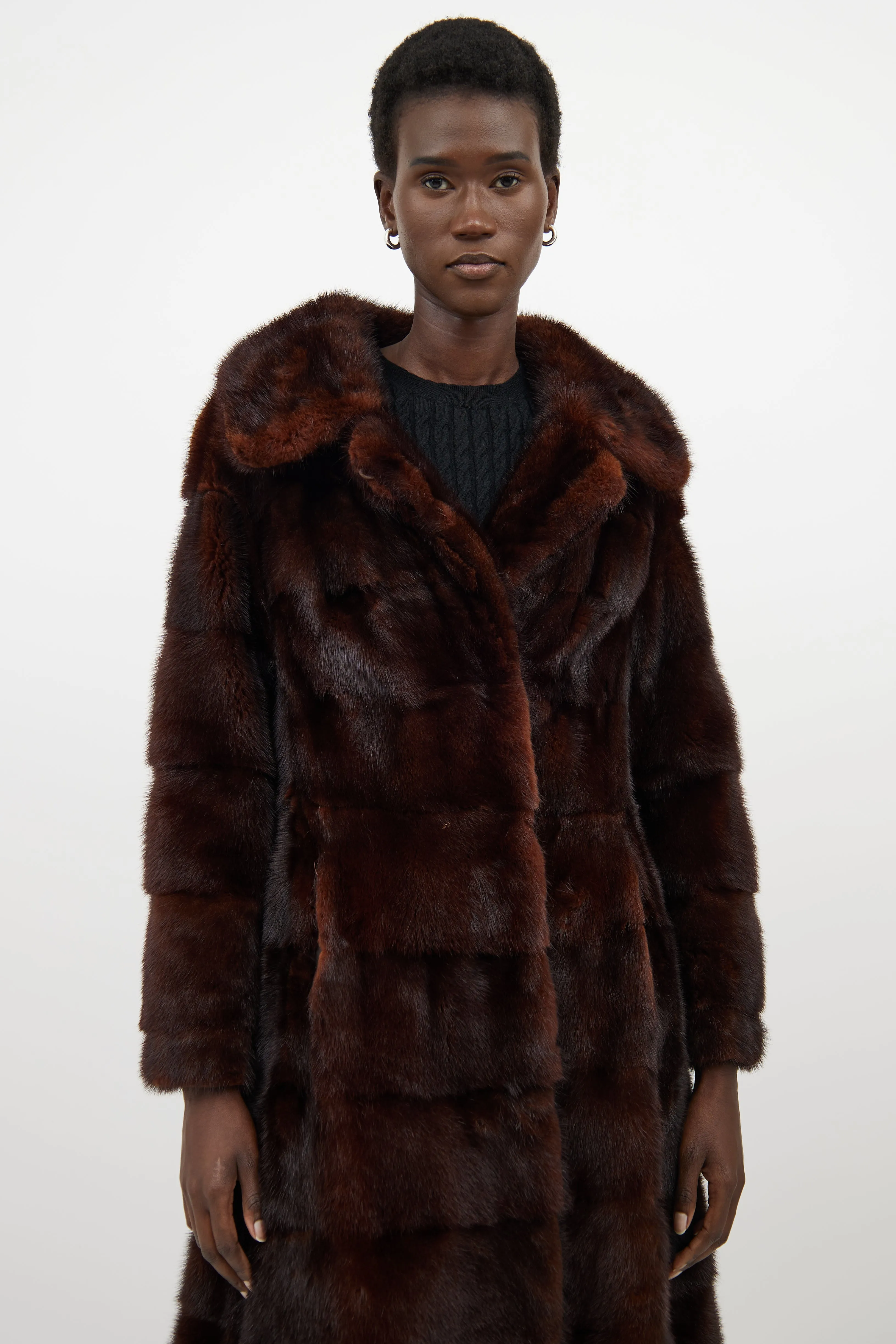 Brown Panelled Fur Coat