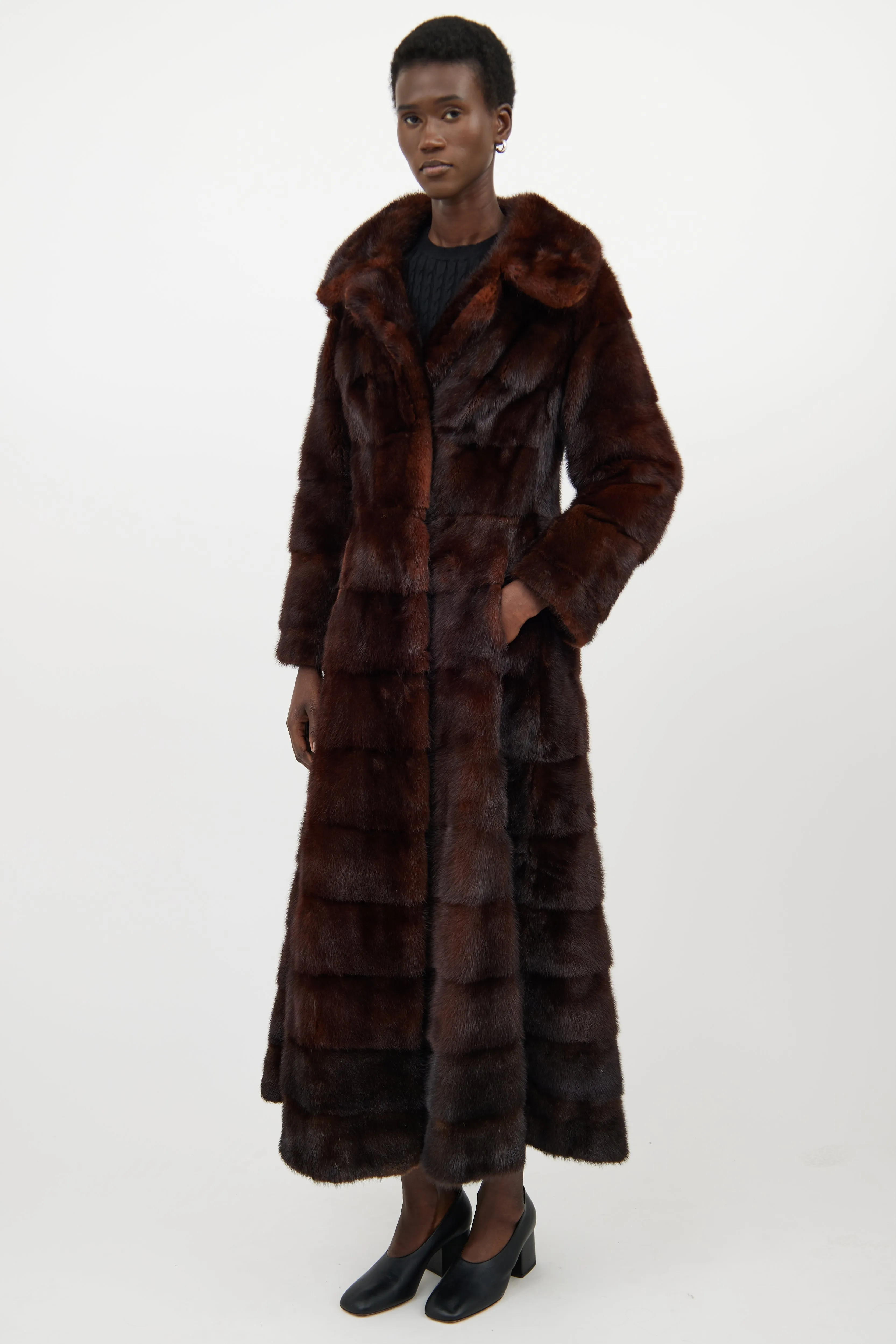 Brown Panelled Fur Coat