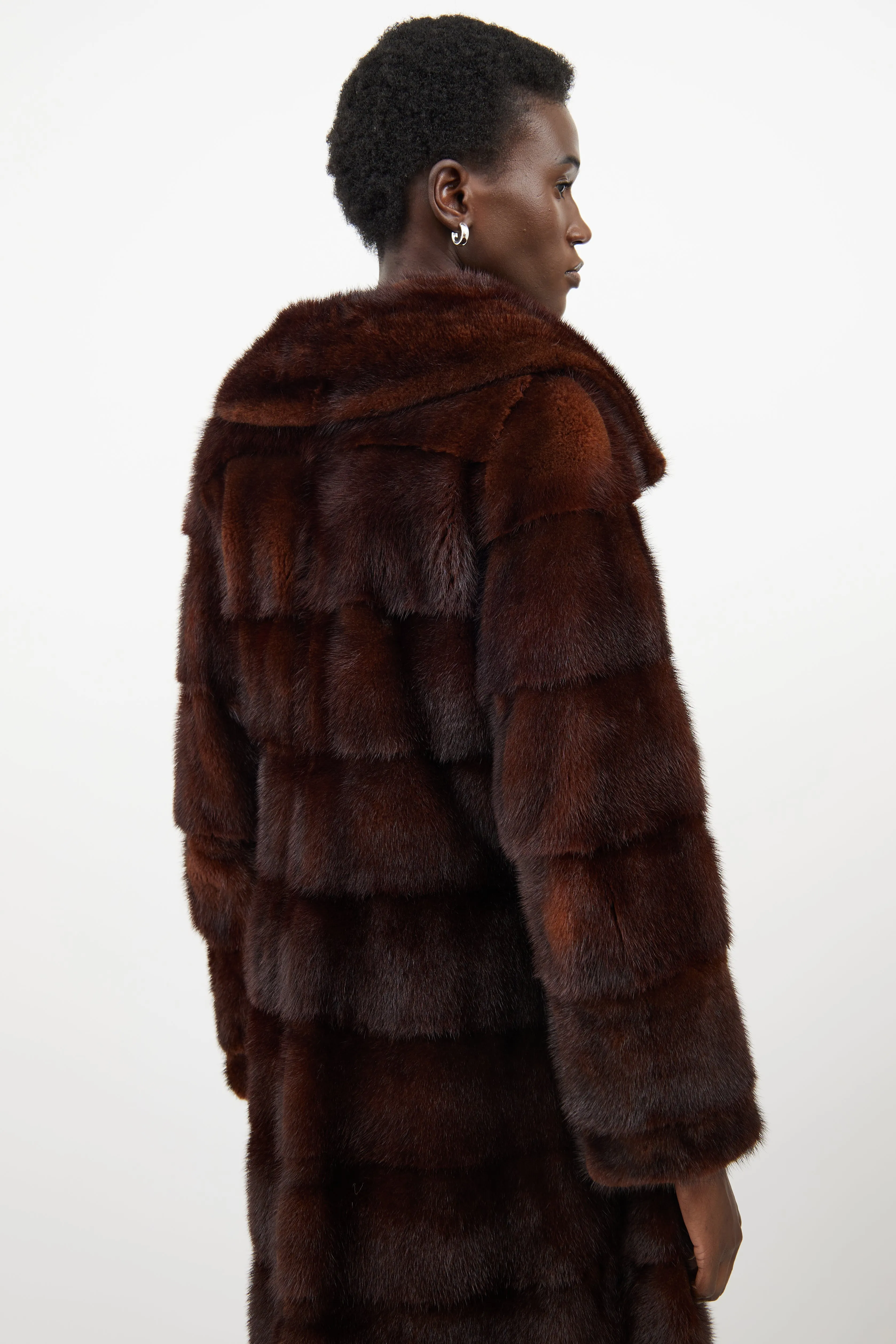 Brown Panelled Fur Coat