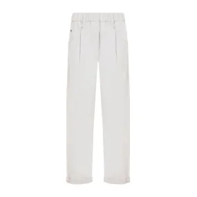 BRUNELLO CUCINELLI Women’s Relaxed Baggy Trousers in Stretch Cotton with Shiny Details