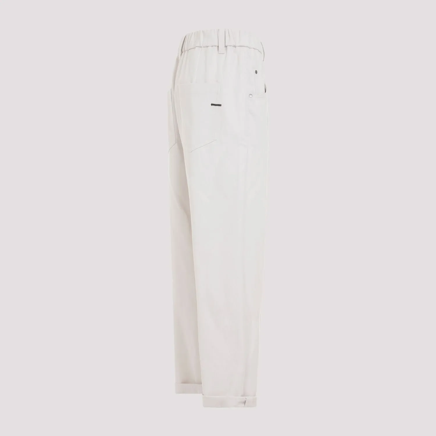 BRUNELLO CUCINELLI Women’s Relaxed Baggy Trousers in Stretch Cotton with Shiny Details