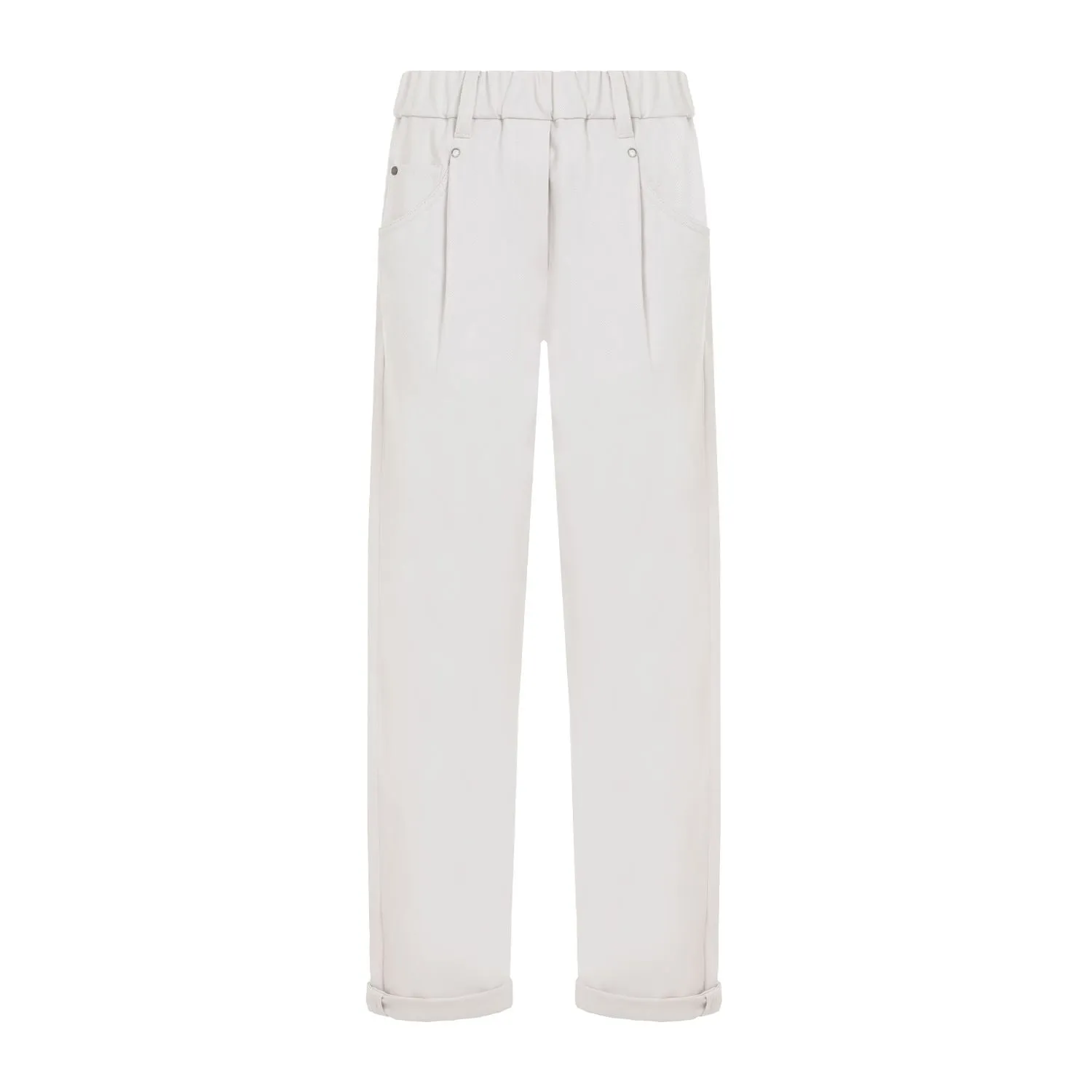 BRUNELLO CUCINELLI Women’s Relaxed Baggy Trousers in Stretch Cotton with Shiny Details