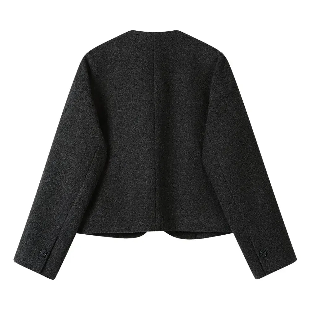 Button Closure Wool Blend Short Coat