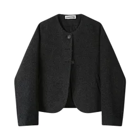 Button Closure Wool Blend Short Coat