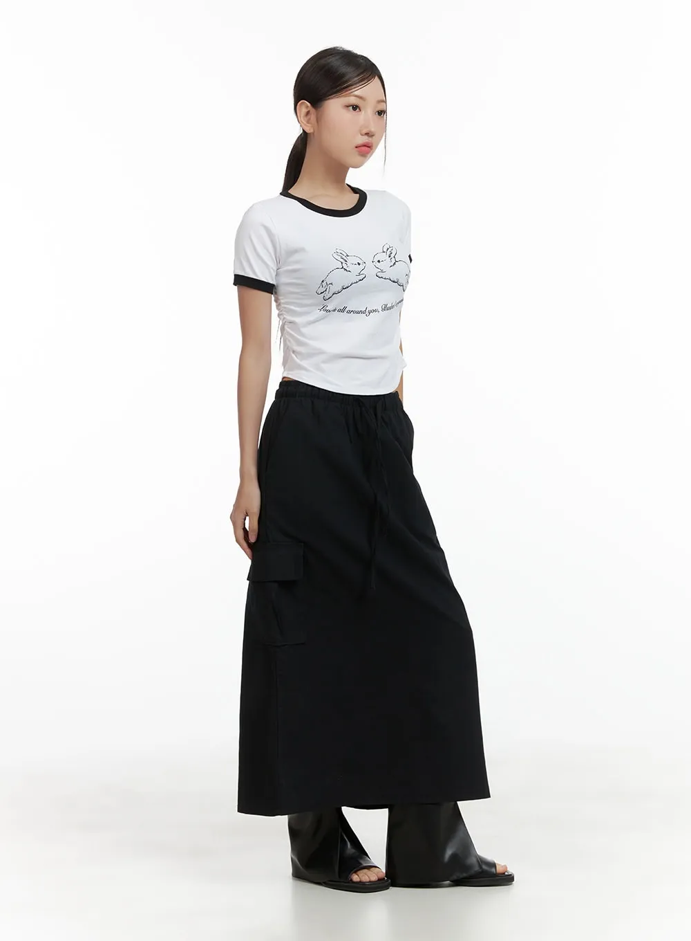 Cargo Linen Maxi Skirt CL417