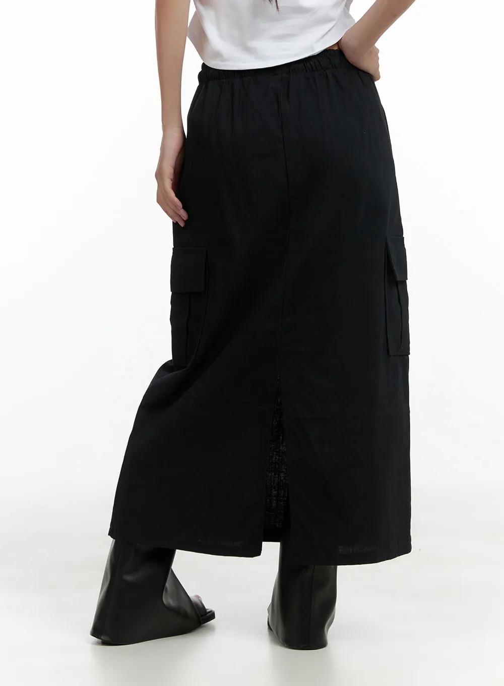 Cargo Linen Maxi Skirt CL417