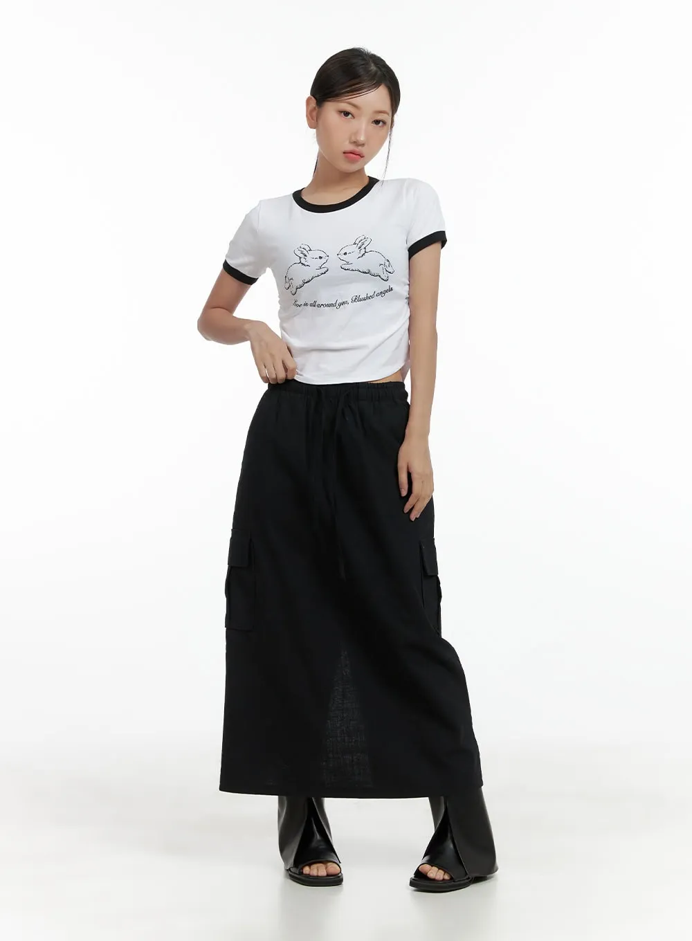 Cargo Linen Maxi Skirt CL417