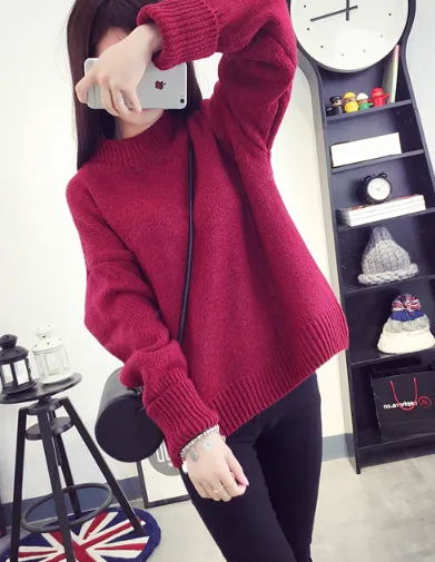 Causal Plain Heathered Pullover Sweater