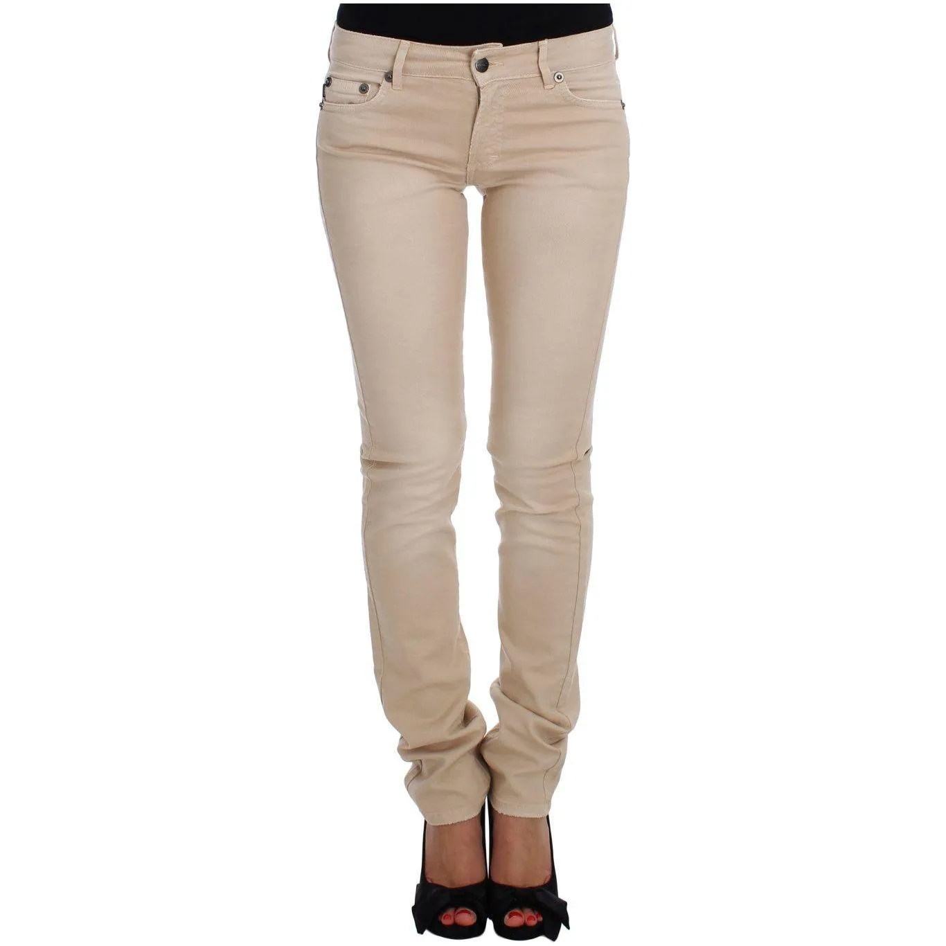 Cavalli Beige Cotton Stretch Slim Fit Jeans