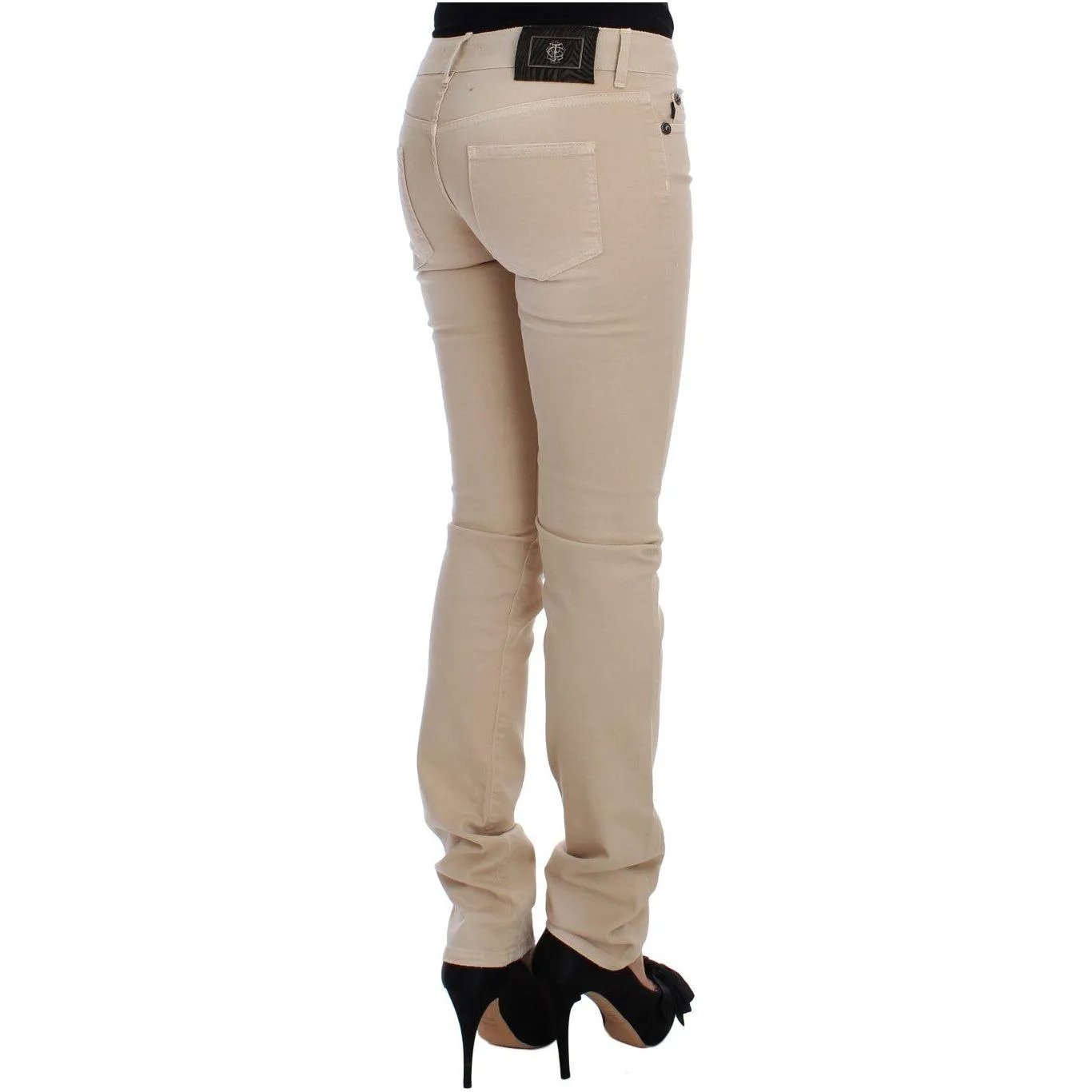 Cavalli Beige Cotton Stretch Slim Fit Jeans