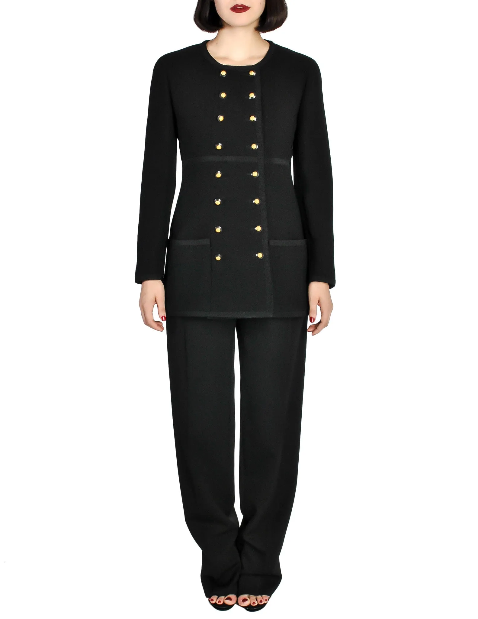 Chanel Vintage Black Wool Longline Blazer Coat