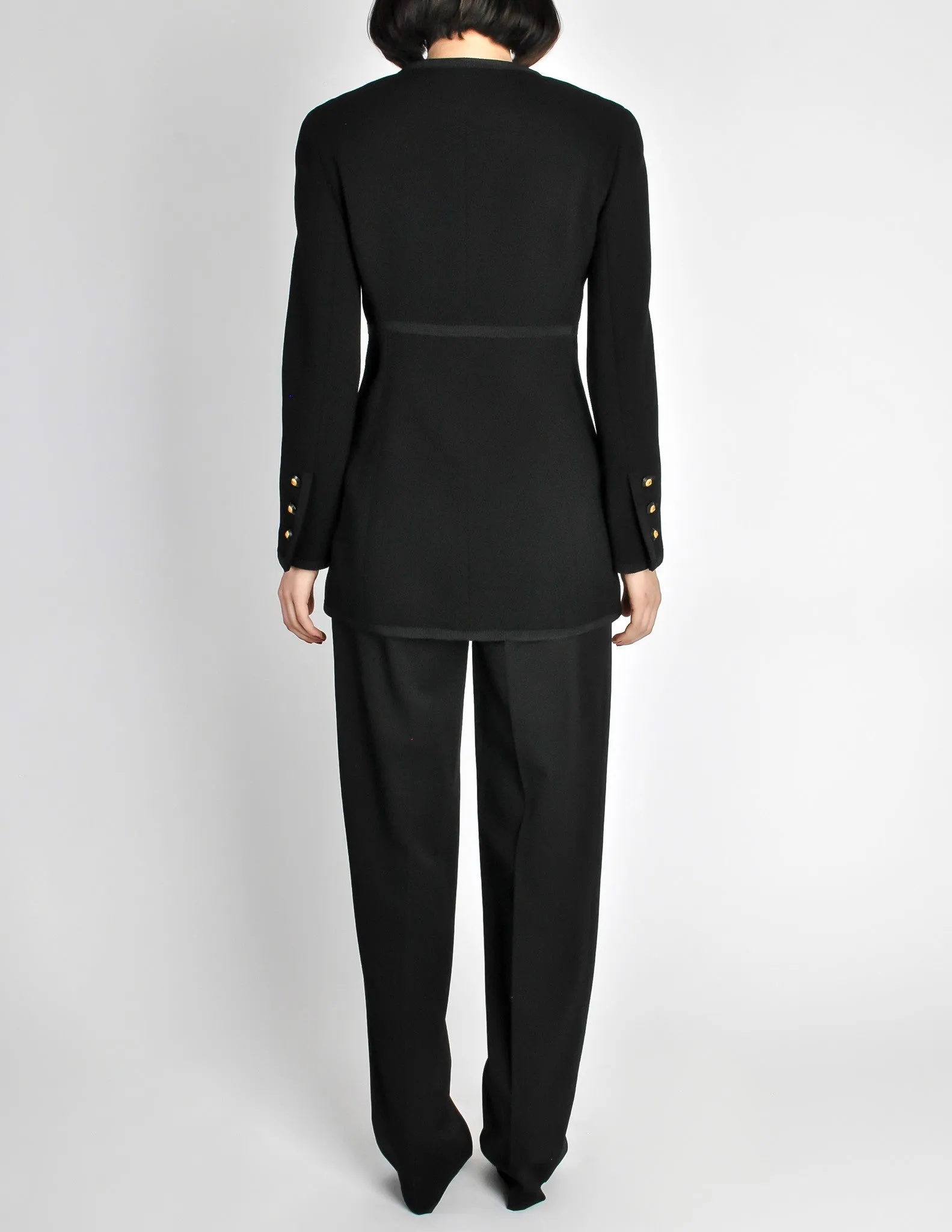 Chanel Vintage Black Wool Longline Blazer Coat