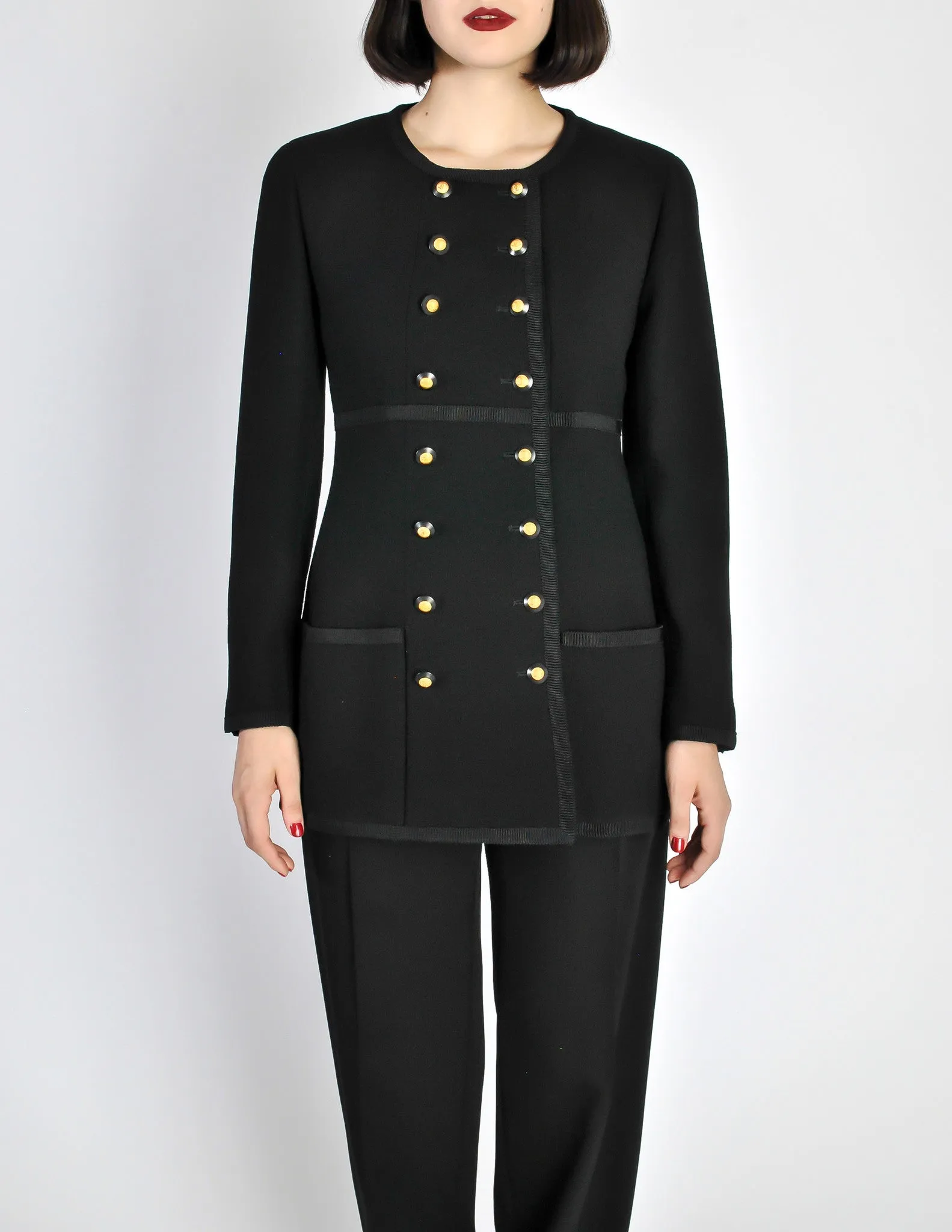 Chanel Vintage Black Wool Longline Blazer Coat