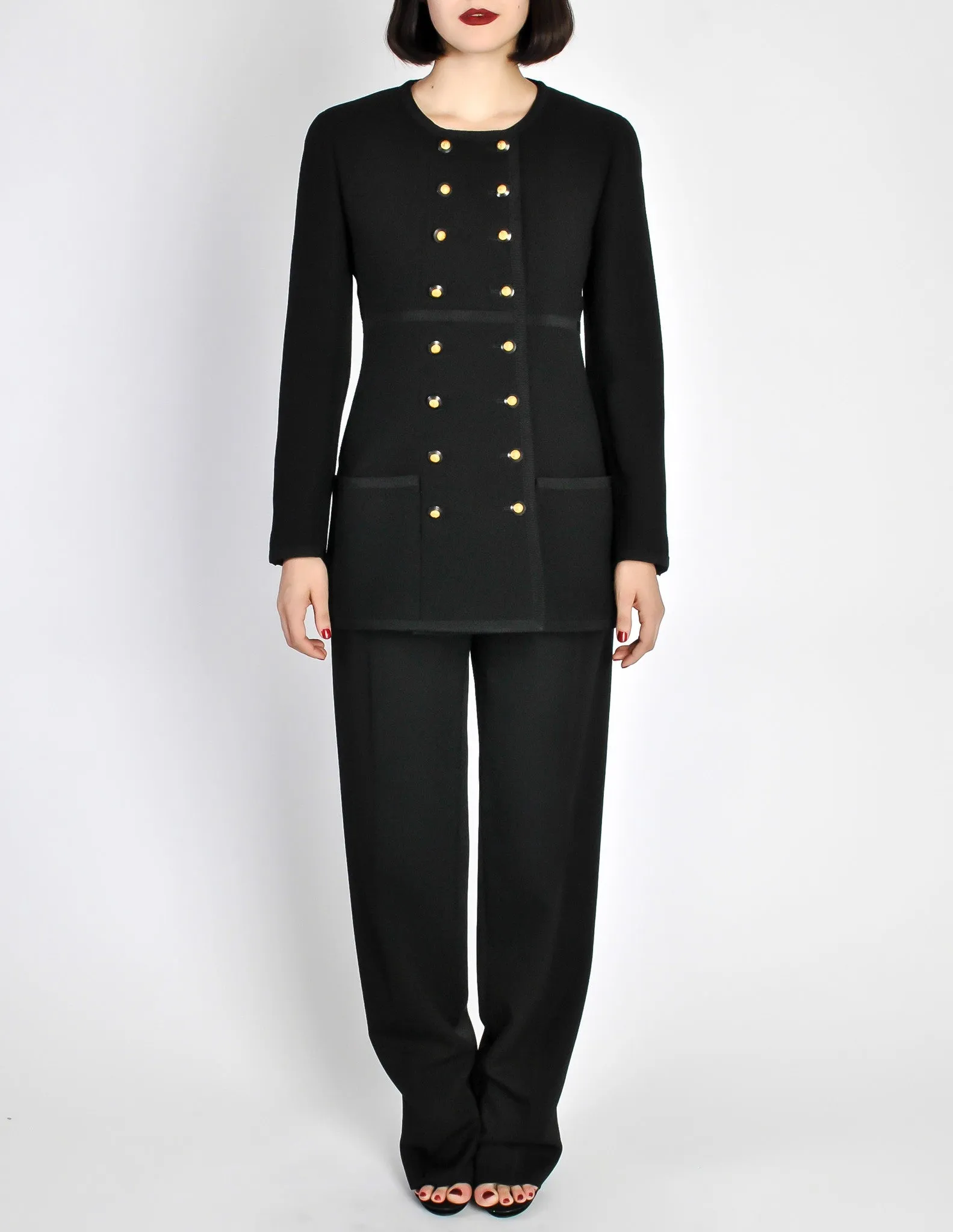 Chanel Vintage Black Wool Longline Blazer Coat