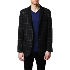 Checked Blazers for Men Black Stylish Single Breasted Casual Slim