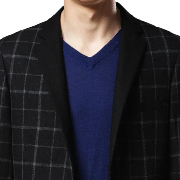 Checked Blazers for Men Black Stylish Single Breasted Casual Slim