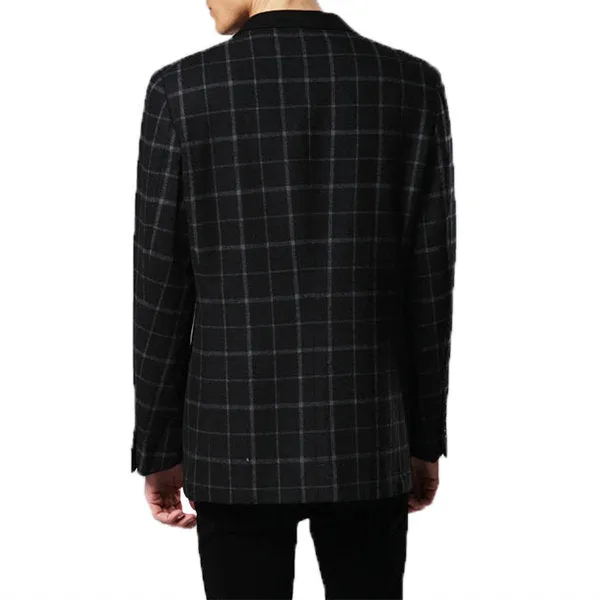 Checked Blazers for Men Black Stylish Single Breasted Casual Slim