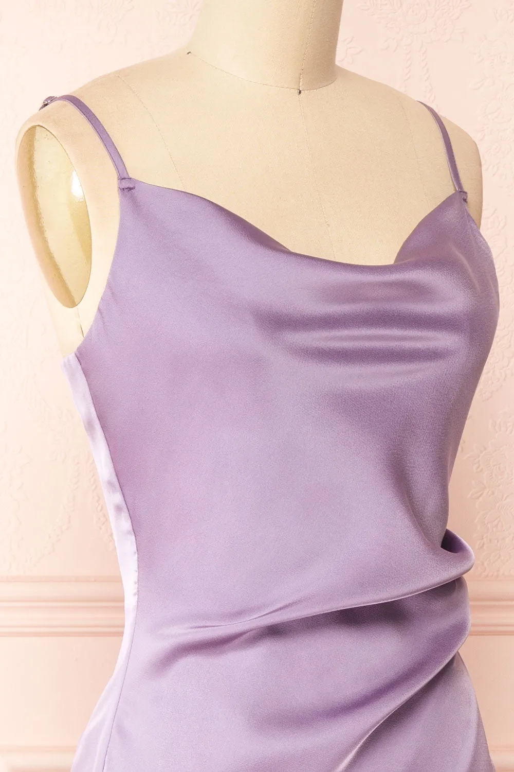 Chloe Lavender | Cowl Neck Satin Slip Dress