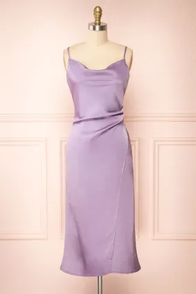 Chloe Lavender | Cowl Neck Satin Slip Dress