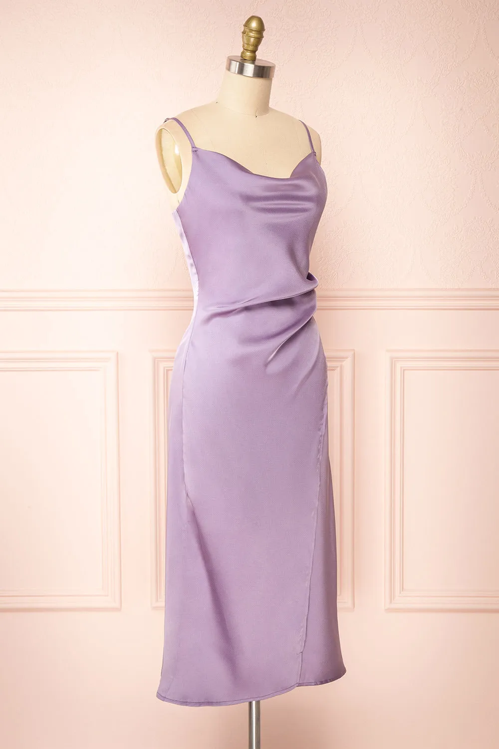 Chloe Lavender | Cowl Neck Satin Slip Dress