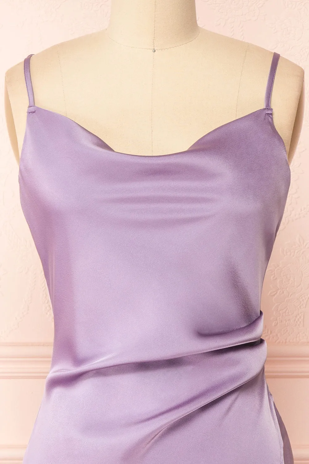 Chloe Lavender | Cowl Neck Satin Slip Dress