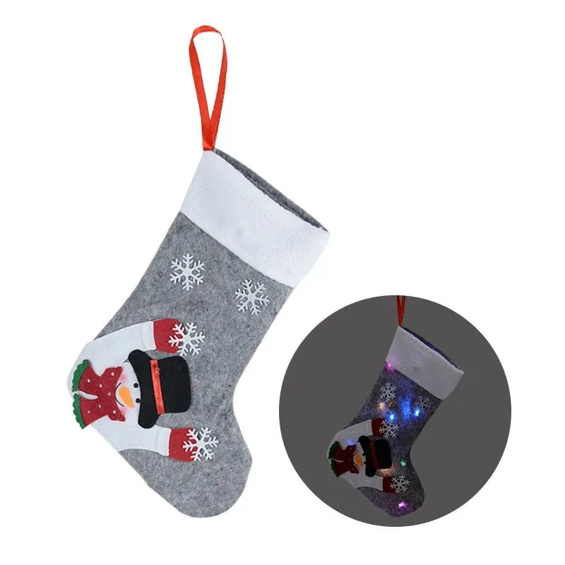 Christmas Stockings with LED Lights-  Snowman, Santa, Elk, and Bear Designs Perfect for Adding Festive Cheer to Your Fireplace or Christmas Tree!