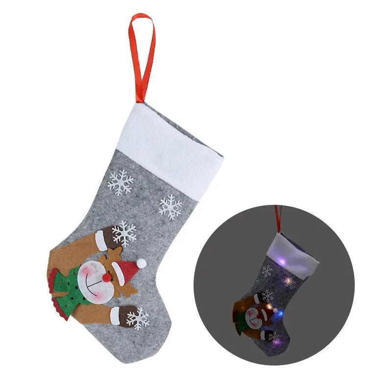 Christmas Stockings with LED Lights-  Snowman, Santa, Elk, and Bear Designs Perfect for Adding Festive Cheer to Your Fireplace or Christmas Tree!