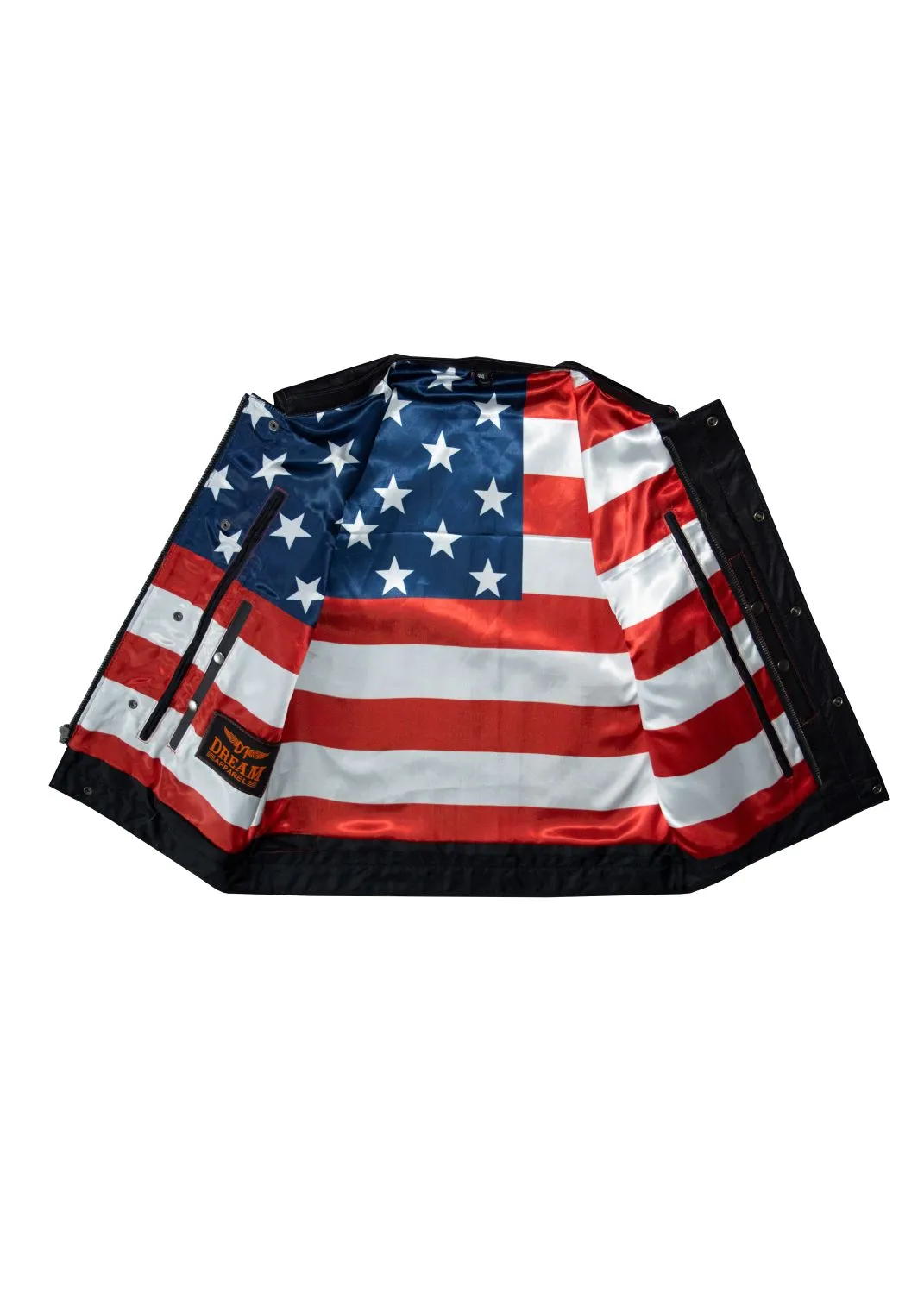 CLUB VEST USA FLAG Lining - Red Thread - Naked Cowhide Leather Heavy Duty