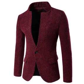 Collar Slim Business Woolen Blazers for Men Casual Fashion Printing Stand