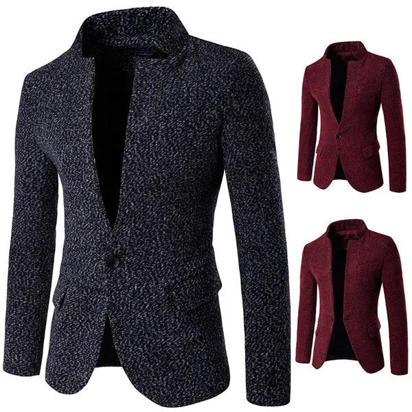 Collar Slim Business Woolen Blazers for Men Casual Fashion Printing Stand